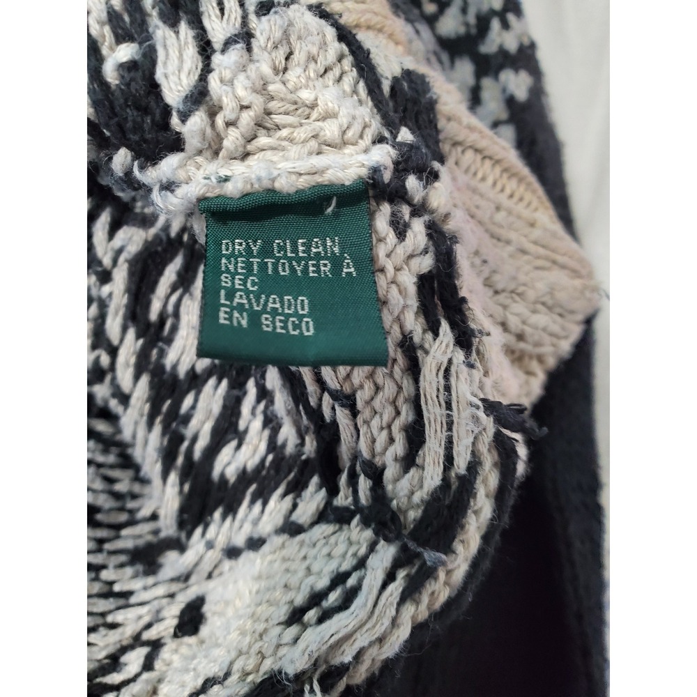 Lauren Ralph Lauren Hand Knit Canoe Fair Isle Linen Cotton Sweater Black Large - Picture 5 of 13